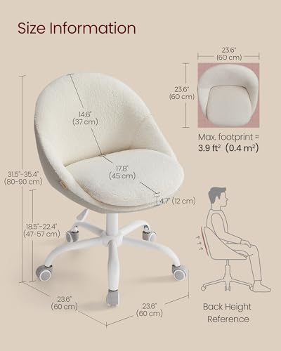 VASAGLE Vanity Chair, Adjustable Swivel with Back and Wheels | Cute desk chair, sherpa and PU leather for lumbar support, compact for small spaces, bedroom - color: Cappuccino Beige+cloud White, size: Set of 1, style: Vanity Chair