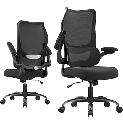 Office Chair Ergonomic Desk Chair - Comfy Mesh High Back Office Chair with Lumbar Support Wheel Home Desk Office Chairs Flip up Armrest Executive Rolling Swivel Task Computer Chair Black Silver - color: Black Silver