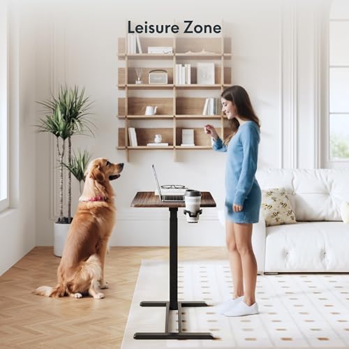 FLEXISPOT 32''Adjustable C Table Gas Spring Mobile Side End Table | Adjustable C table with Wheels, Bedside table for sofa and couch. Laptop Rolling Cart TV Tray, 31.5" W x 17.7" D,Rustic Brown - color: Rustic Brown, size: 32x18