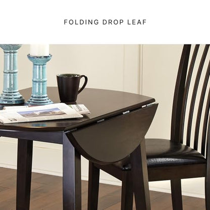 Signature Design by Ashley Small Round Drop Leaf Dining Table, Brown | Dual-hinged 36-inch extendable top for compact spaces, Made of veneers, wood and engineered wood, Hammis Series - color: Black