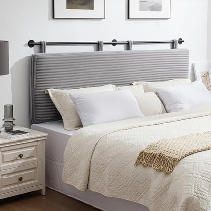 Queen Headboard Only, Wall Mounted Hanging Upholstered Bed Head Board | Modern Vertical Channel Design of Fine Flannel, Elegant Grey Fluted Headboard for Bedroom (Grey, Queen Size) - color: Flannel/Light Grey, size: Queen