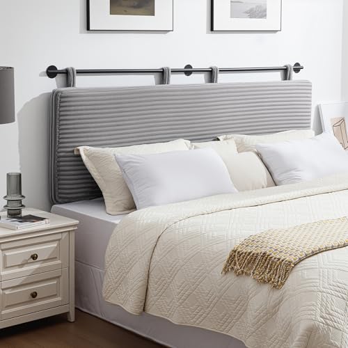 Queen Headboard Only, Wall Mounted Hanging Upholstered Bed Head Board | Modern Vertical Channel Design of Fine Flannel, Elegant Grey Fluted Headboard for Bedroom (Grey, Queen Size) - color: Flannel/Light Grey, size: Queen
