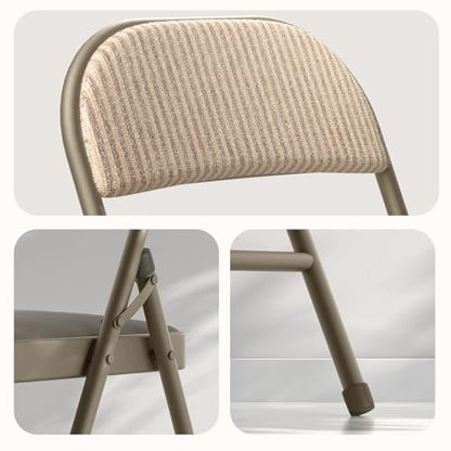 Nazhura 4 Pack Folding Chairs, Fabric Dining Chair Set with Padded Cushion and Back, Indoor Outdoo Seat for Home Office Events Wedding Party (Oatmeal Strip Fabric Seating) - color: Oatmeal Strip Fabric