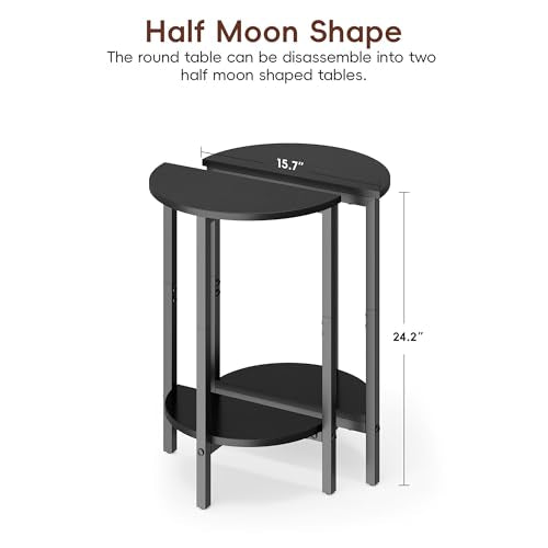 Side Table, Small End Table, Set of 2 Half Round Side Table for Living Room, 2 Tier Couch Side Tables, Small Round Coffee Table, Thin Accent Sofa Table Narrow Entryway Table, Black - color: Black