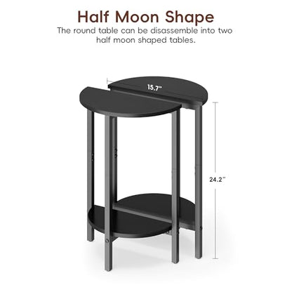 Side Table, Small End Table, Set of 2 Half Round Side Table for Living Room, 2 Tier Couch Side Tables, Small Round Coffee Table, Thin Accent Sofa Table Narrow Entryway Table, Black - color: Black