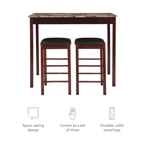 Linon Brown 3-Piece Table Faux Marble Tavern Set, 42" w x 22.25" d x 36" h - color: Brown