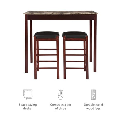 Linon Brown 3-Piece Table Faux Marble Tavern Set, 42" w x 22.25" d x 36" h - color: Brown