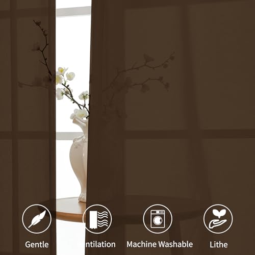 CUCRAF Sheer Curtains Panels for Living Room Bedroom Semi Window Treatment Drapes Voile Rod Pocket Curtain,Set of 2 (54 x 45 inches Long,Brown) - color: Brown, size: 54"W x 45"L (Pack of 2)