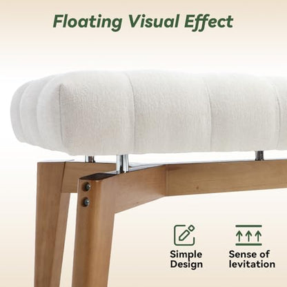HNY White Upholstered Bench,End of Bed Bench | Entryway Bench Storage Bench Modern Tufted Floating Design Window Bench Seat for Living Room Indoor Hallway( Chenille) - color: White Chenille