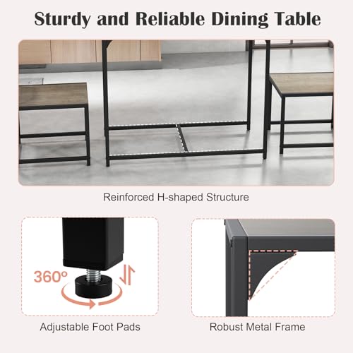 Giantex 3-Piece Dining Table Set for 2, Small Industrial Kitchen Table with 2 Chairs, Metal Frame, Space Saving Dinette Set for Breakfast Nook Dinner Small Space Apartment Living Room, Grey Oak - color: Grey
