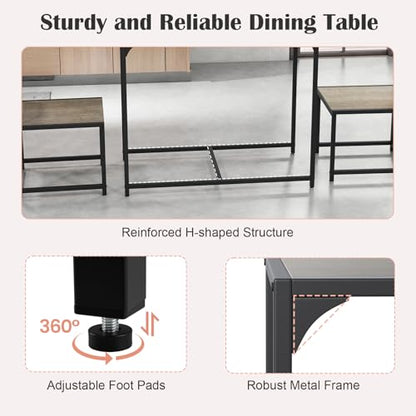 Giantex 3-Piece Dining Table Set for 2, Small Industrial Kitchen Table with 2 Chairs, Metal Frame, Space Saving Dinette Set for Breakfast Nook Dinner Small Space Apartment Living Room, Grey Oak - color: Grey