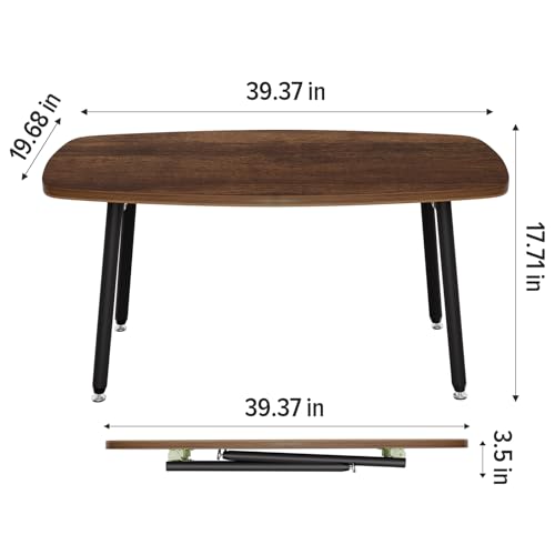 WOHOMO Folding Coffee Table for Small Spaces, No Assembly Farmhouse Portable Living Room Table, Walnut 39.3x19.6x17.7 Inch