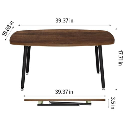 WOHOMO Folding Coffee Table for Small Spaces, No Assembly Farmhouse Portable Living Room Table, Walnut 39.3x19.6x17.7 Inch