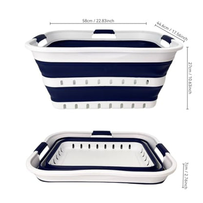 SAMMART 42L (11 gallon) Collapsible Plastic Laundry Basket - Foldable Pop Up Storage Container/Organizer - Space Saving Hamper/Basket (1, White/Starry Blue) - color: White/Starry Blue
