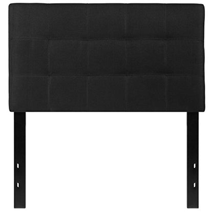 EMMA + OLIVER Size Headboard in Black Twin Quilted Tufted Headboard | Adjustable Bed Rail Slots, Fabric Upholstered - color: Black, size: Twin