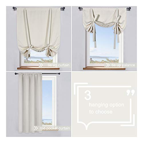 54 inches Long Blackout Curtain - Balloon Roll Up Window Tie Up Shades for Kitchen/Nursery/Bathroom Window (1 Panel, 34 inches W by 54 inches L) - color: Cream Beige, size: 34"W x 54"H
