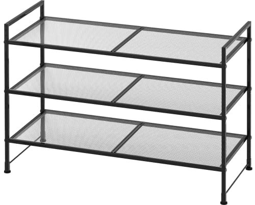 Simple Houseware 3-Tier Stackable Mesh Shoe Rack, Black | 9 Pairs of Shoes Storage Organizer for Closet, Entryway, Garage & Corridor - color: Black, style: Mesh Panel