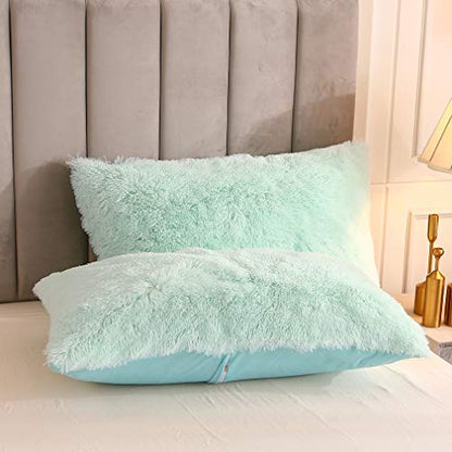 Faux Fur Velvet Fluffy Bedding Duvet Cover Set Down Comforter Quilt Cover with Pillow Sham, Ultra Soft Warm (Twin, Aqua) - color: Aqua, size: Twin