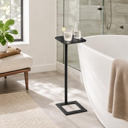 Modern Stable C Table End Table, 23.4" Tall, Medium, Black | C Shaped Side Table that Slides Under Sofa, Slim Under Couch Table, Industrial Coffee Tray Table for Living Room Bedroom - color: Black, size: Medium