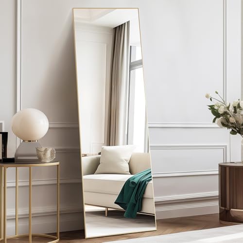 DUMOS 59"x16" Full Length Mirror, Full Body Mirror, Gold | Aluminum Alloy Thin Frame, Leaning or Hanging, Suitable for Bedroom, Livingroom, Cloakroom - color: Gold-rect, size: 59"L x 16"W