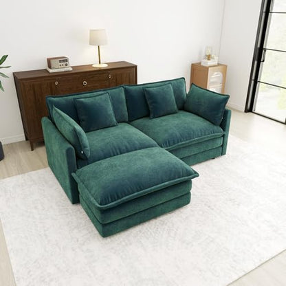 76.7” Oversized Green Loveseat Sofa, 2 Seater Large Sectional Couches for Living Room, Chenille Fabric Modular Sectional Sofa with 1 Ottoman, Deep Seat Home Sofas Set, Love Seat Couches - color: Green, size: 2 Seater + 1 Ottoman