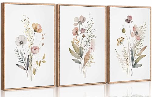 DYLGYWI 3Pcs Watercolor Wildflower Canvas Wall Art Unframed | Modern Minimalist Colorful Botanical Floral Picture Wall Decor Flower Poster Print Artwork for Living Room Bedroom Decor - color: Flower-Poster, size: 16L" x 12W"