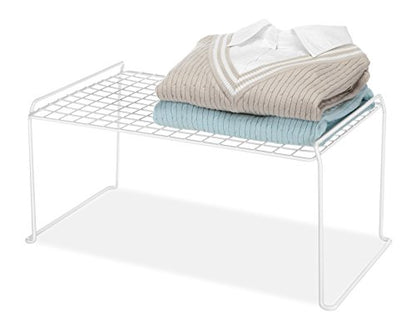 Whitmor Medium 1 Tier Stacking Helper Shelf, Durable Plastic, Wire Shelf, Freestanding, No Assembly, 12"L x 20"W x 9"H, White - size: 1-TIER, 12"L x 20"W x 9"H