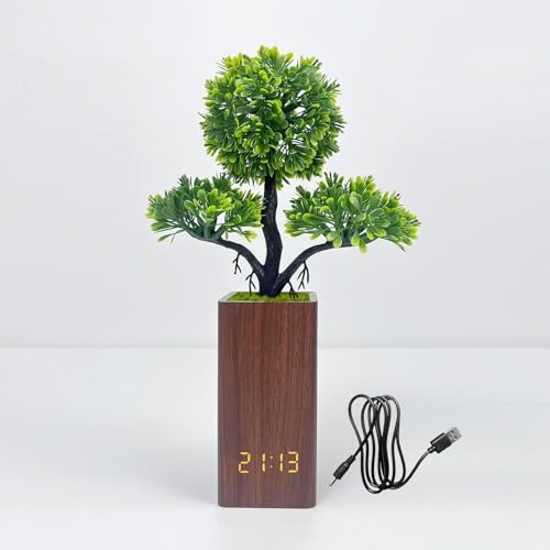 Fake Plant Electronic Clock，Creative Digital Alarm Clock，Funny Office Desk Sign，Alarm Clock for Bedroom，Suitable as a Gift for Colleagues and Friends - color: Brown