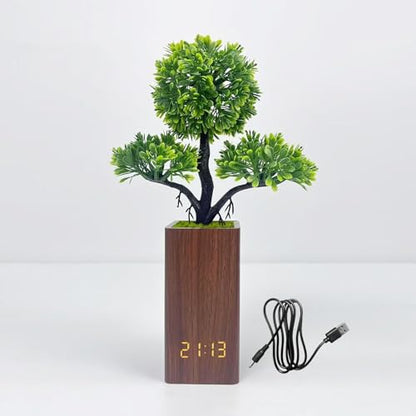 Fake Plant Electronic Clock，Creative Digital Alarm Clock，Funny Office Desk Sign，Alarm Clock for Bedroom，Suitable as a Gift for Colleagues and Friends - color: Brown