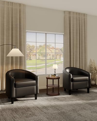 Leather Accent Chair, PU Leather Barrel Chairs, Comfy Round Club Armchair with Soft Cushion for Living Room, Bedroom, Reading, Waiting Room, Black - color: Black