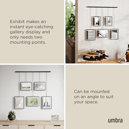 Umbra Exhibit Picture Frame Set, Adjustable Wall Mount, Set of 5, Black | Steel construction, customizable layout, damage-free hanging, fits 4x6 and 5x7 photos, includes mounting hardware - color: Black, size: Set of 5, style: 5-Opening