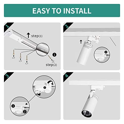 UPO 4-LED Track Lighting kit,Super Bright 12W 3000lm/3000K 24°Beam,Ceiling Spot Lighting for Kitchen, Living Room, Bedroom, Adjustable Track Head Easy Installation, LED Bulbs Included, White - color: 3000k white