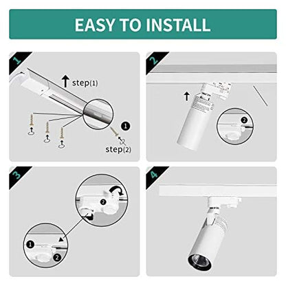 UPO 4-LED Track Lighting kit,Super Bright 12W 3000lm/3000K 24°Beam,Ceiling Spot Lighting for Kitchen, Living Room, Bedroom, Adjustable Track Head Easy Installation, LED Bulbs Included, White - color: 3000k white
