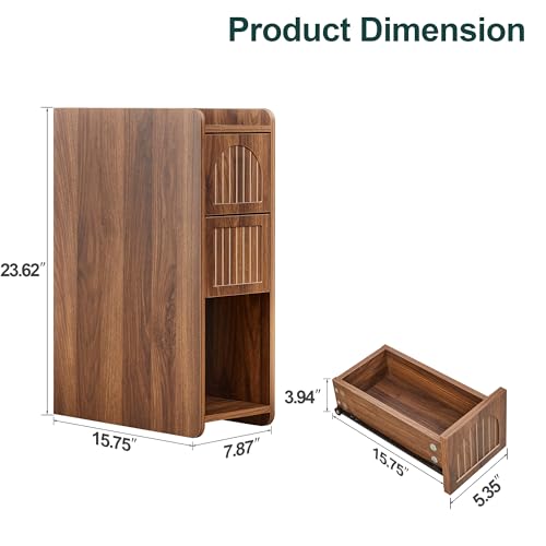 Narrow Nightstand Set of 2, Wooden Small 2 Drawer Nightstand, Slim Side End Table, Skinny Bedside Table, Mid Century Modern Night Stand with Drawers for Bedroom (Deep Walnut-2 pcs) - color: Deep Walnut-2 Pcs