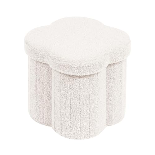 PINPLUS Storage Ottoman Cube Flower-Shaped Boucle Footrest with Hidden Storage, Multi-Functional Cube Seat for Living Room, Dorm - White 12.6"x12.6"x12.6" - color: White, size: 12.6"D x 12.6"W x 12.6"H