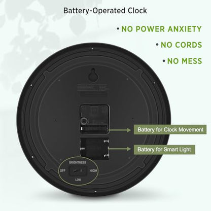 Night Light Wall Clock for Bedroom, 12 Inch | Silent, Lighted up Glow in the Dark, Battery Operated, Easy to Read Large Digital Display - color: Silver