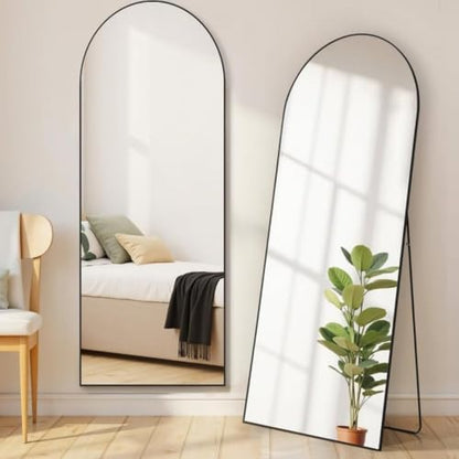 64 x 21 Inch Arched Full-Length Floor Mirror, Black Freestanding Full Body Mirror with Metal Frame for Bedroom & Living Room Decor