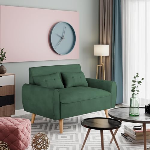 Vongrasig 47" Small Modern Loveseat Sofa, Mid Century Linen Fabric 2-Seat Sofa Couch Tufted Love Seat with Back Cushions and Tapered Legs for Living Room, Bedroom and Small Space (Green) - color: Green