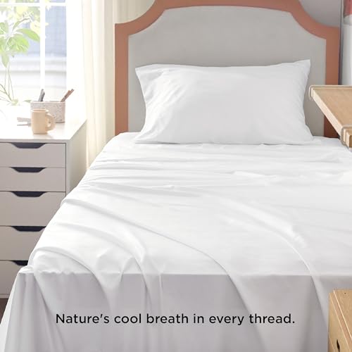 Bedsure PureWoven 100% Rayon Derived from Bamboo, Twin XL Sheets, 3 Pieces | Cooling Sheets for Hot Sleepers, Breathable & Silky Soft, 16" Deep Pocket, Hotel Luxury Bedding, White - color: 02 - White, size: Twin XL