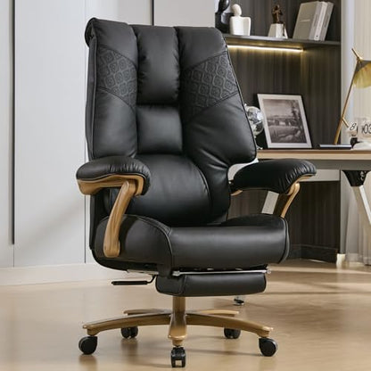 EXCEBET Big and Tall Executive Office Chair with Footrest, 400LBS Capacity Ergonomic High-Back Desk Office Chair with Lumbar Support, Padded Armrests & Thick Cushion, Black PU Leather Chairs - color: Black