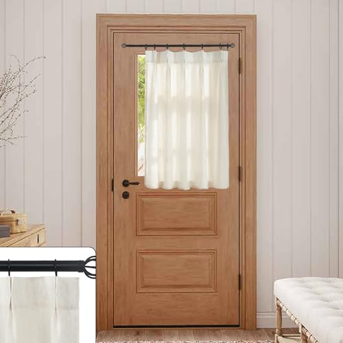 Lino Rosa Front Door Curtain for Glass Window 40 Inch Length,Small Pre French Pinch Pleated Linen Sheer Short Curtains for Bedroom,30x40 Long - color: Natural, size: 30"W x 40"L (Pack of 1)