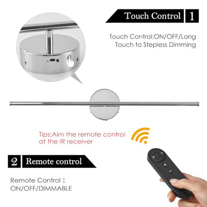 KARTOOSH Battery Operated Wall Sconces Set of Two Wireless Wall Lights | Rechargeable Wall Sconce with Remote 350°Rotate Dimmable 3000K LED Wall Lamp for Living Room, Bedroom - color: Chrome, size: 32.2 Inches