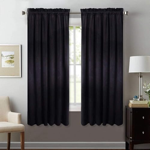 Black Blackout Curtains Dual Rod Pocket, W52 x L63 inches, 2 Panels | 300GSM Soft Heavy Velvet, Thermal Insulated, Noise Reducing, Bedroom, Home Office, Theater Media Room - color: Neutral Series - Black, size: 52"W x 63"L (Pack of 2)