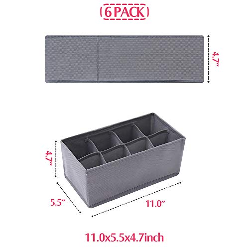 DIOMMELL 6 Pack Foldable Cloth Storage Box Closet Dresser Drawer Organizer Fabric Baskets Bins Containers Divider for Clothes Underwear Socks Lingerie Clothing, M Grey 00-0600 - color: Grey