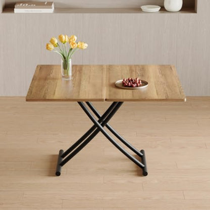 4 in 1 Adjustable Folding Dining Table, Drop Leaf Coffee Table for Small Spaces, Converts to Dining Table, Scratch-Resistant Wood Grain Top with Metal Frame for Breakfast Nook kitchen living Room - color: Wood-black