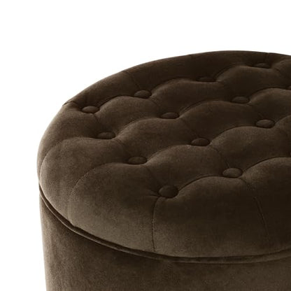 HomePop 19" Velvet Button Tufted Round Storage Ottoman - Brown Velvet - color: Brown Velvet