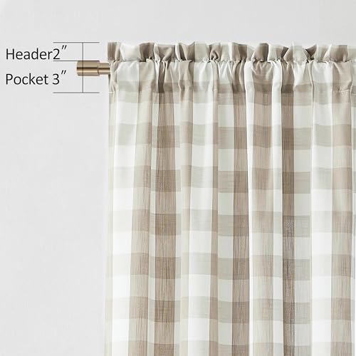Tan Gingham Buffalo Check Beige and White Curtain Panels 95 Inch | Farmhouse Semi Sheer Drapes,Rod Pocket Window Treatment for Bedroom Living Room,Yarn Dyed Texture Fabric,2 Panels,40"Wx95“L - color: Beige/White, size: 40"W x 95"L (Pack of 2)