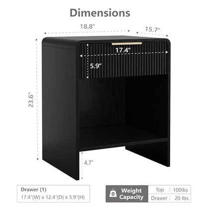 Lab Cosi Nightstand,Night Stand with Drawer Storage,18.9" W Modern Bedside Table,Fluted Night Tables with Handle,Bedside End Table for Bedroom Living Room Sofa Office - size: 18.9"W × 15.7"D × 23.6"H