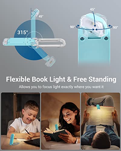 DEWENWILS USB Rechargeable Book Light for Reading in Bed, LED Book Reading Lights with Clip, Perfect for Bookworms, Kids, Warm White, Brightness Adjustable (Blue) | Warm White, Brightness Adjustable, Flexible Lighting Angle, Compact & Lightweight for Book