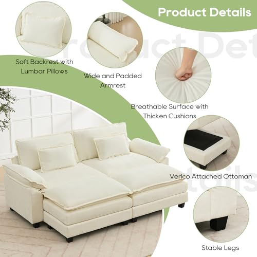 86" Modular Sectional Sofa, Comfy Deep Cloud Couch with Ottoman | Couches for Living Room, Sofa Bed, Modular Couch, Deep and Wide Seat, Chenille Sofa Sleeper with Throw Pillows, Beige White - color: Beige White, size: 86 Inch 4